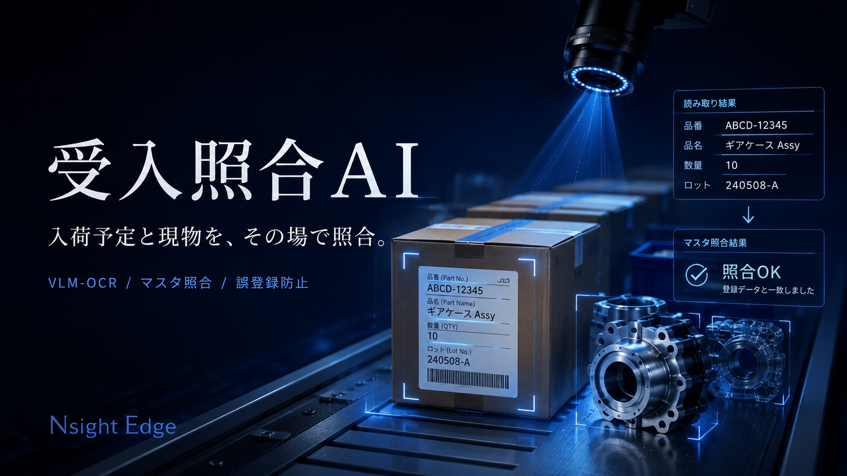 カメラ・3Dセンサーで部品を認識し、把持位置を推定してロボットピッキングにつなげるイメージ