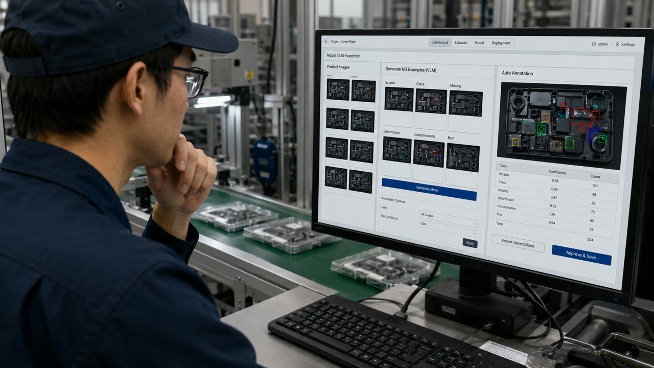 基板・電子部品の傷・欠陥をモニターで確認するVision AI検査画面